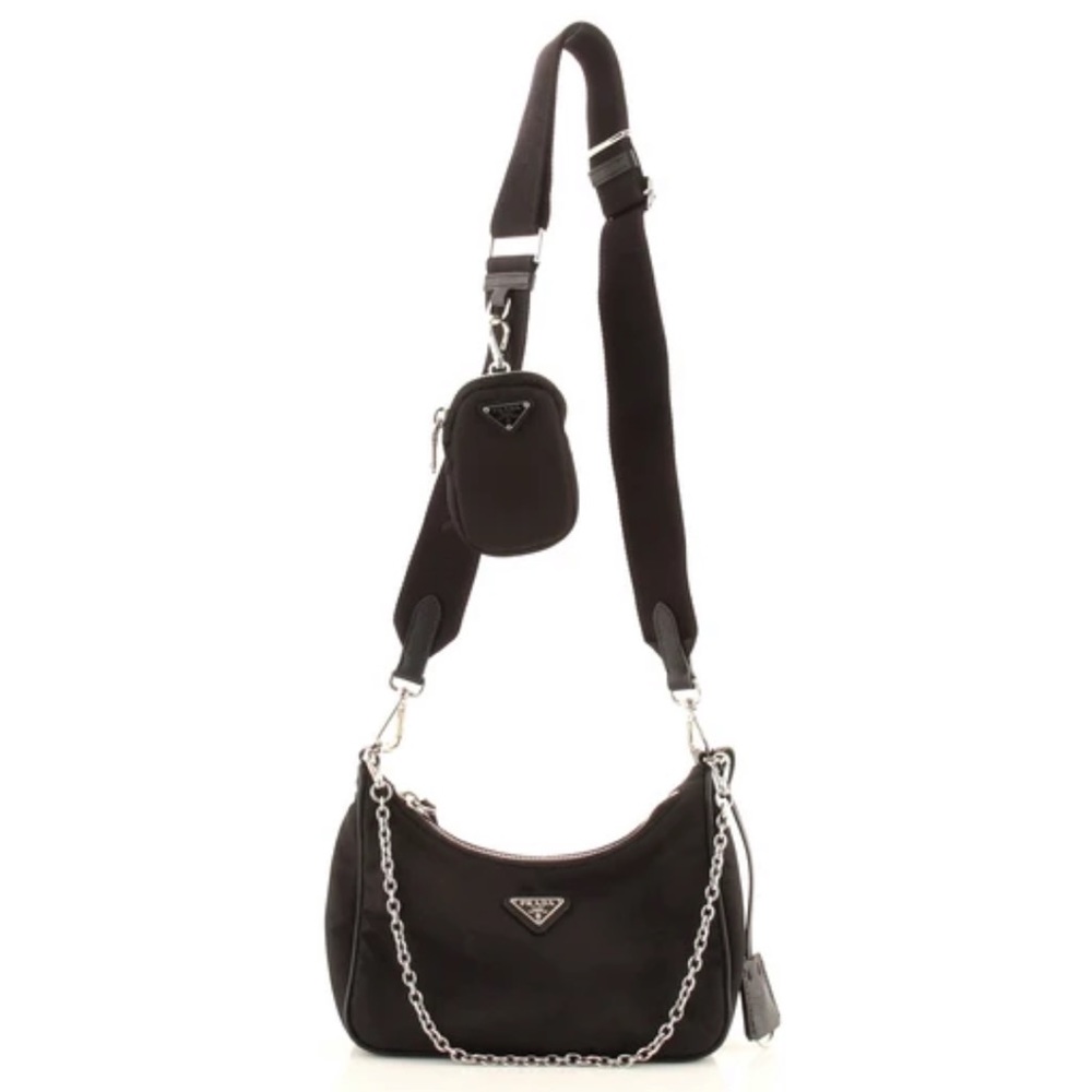 NWT Prada Nylon Re-Edition Crossbody Bag with Chain & Pouch Black